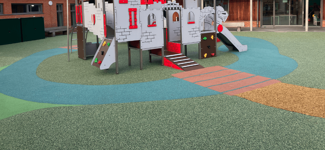 Different playground surfacing for a school playground.